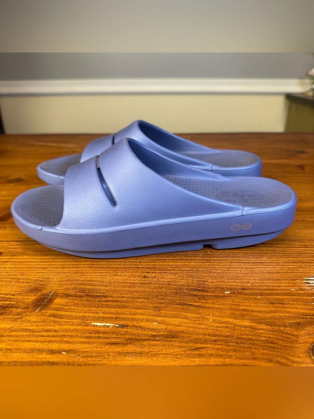OOFOS OOahh Slide Recovery Sandals Blue Water Drop Size W9 M7 Unisex - Picture 5 of 11